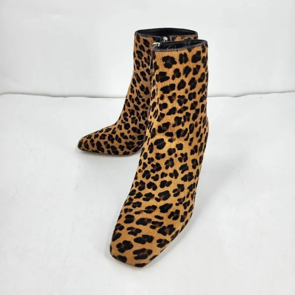 Jimmy Choo Mirren Calf Hair Leopard Print Fur Side Zip Ankle Boots Size 36 NWOB
